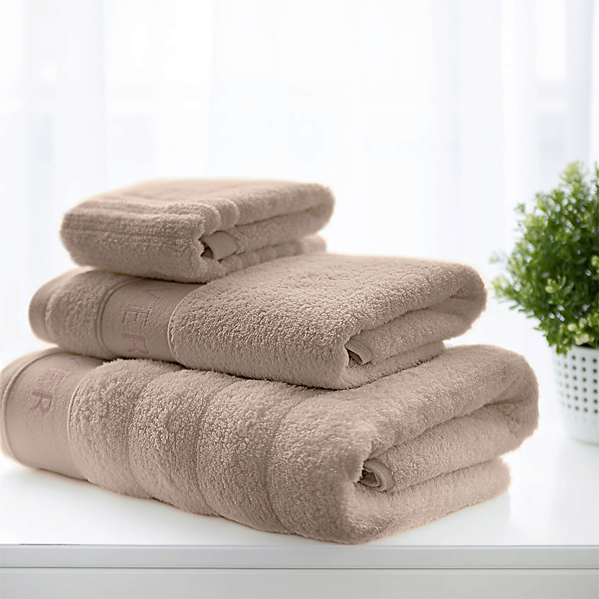 SOFT SILVER Набор Antibacterial Cotton Towels, полотенца для лица и тела 3 шт. Цвет: «Песчаный берег» (бежевый) – фото 4