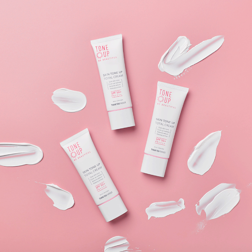 THANK YOU FARMER Крем для лица выравнивающий тон солнцезащитный SPF50+ Be Beautiful Skin Tone Up Total Cream – фото 6
