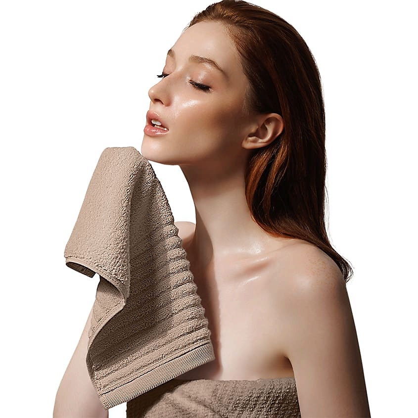 SOFT SILVER Набор Antibacterial Cotton Towels, полотенца для лица и тела 3 шт. Цвет: «Песчаный берег» (бежевый) – фото 7