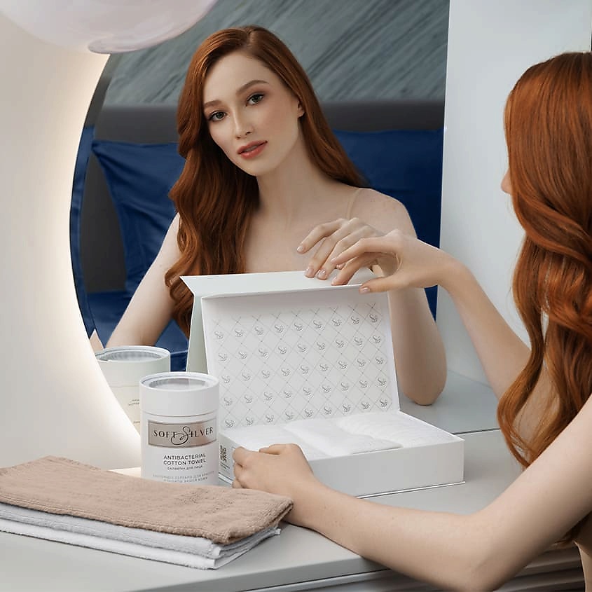 SOFT SILVER Набор Antibacterial Cotton Towels, махровые салфетки 3 шт., 30х30 см. Цвет: «Благородное серебро» (серый) – фото 7