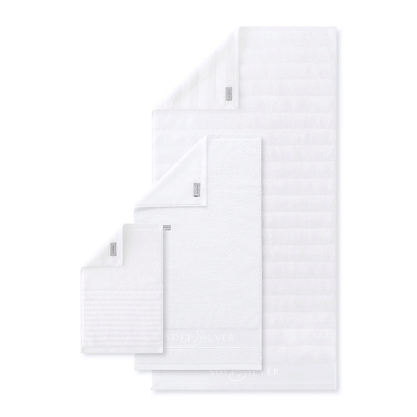 SOFT SILVER Набор Antibacterial Cotton Towels, полотенца для лица и тела 3 шт., размеры 30х50 см, 50х90 см, 70х140 см. Цвет: «Альпийский снег» (белый) – фото 2