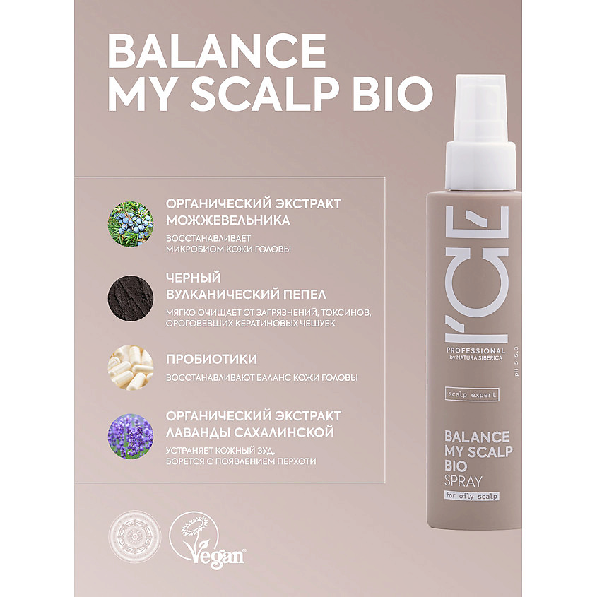 ICE BY NATURA SIBERICA Спрей - тоник Восстановление микробиома кожи головы Balance My Scalp Bio Spray – фото 4