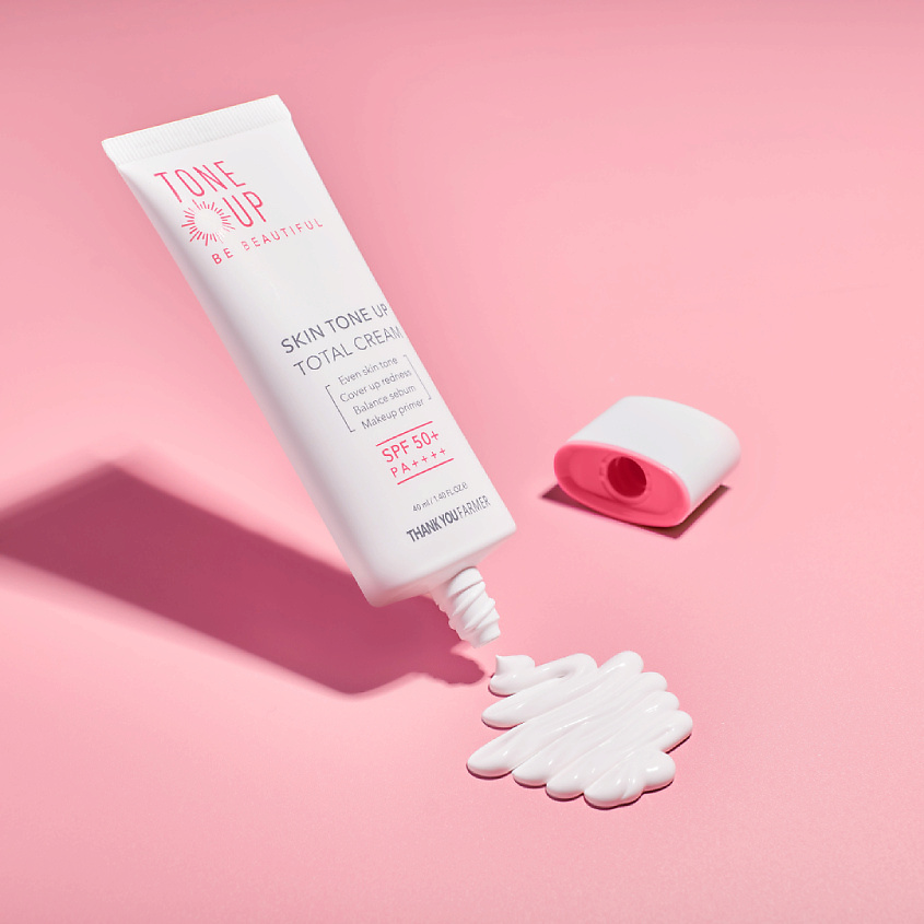 THANK YOU FARMER Крем для лица выравнивающий тон солнцезащитный SPF50+ Be Beautiful Skin Tone Up Total Cream – фото 7