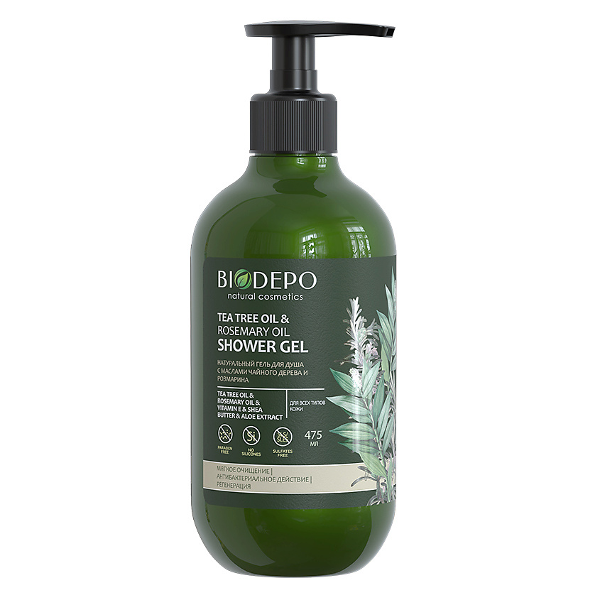BIODEPO Гель для душа с эфирными маслами чайного дерева и розмарина Shower Gel With Tea Tree And Rosemary Essential Oils – фото 2