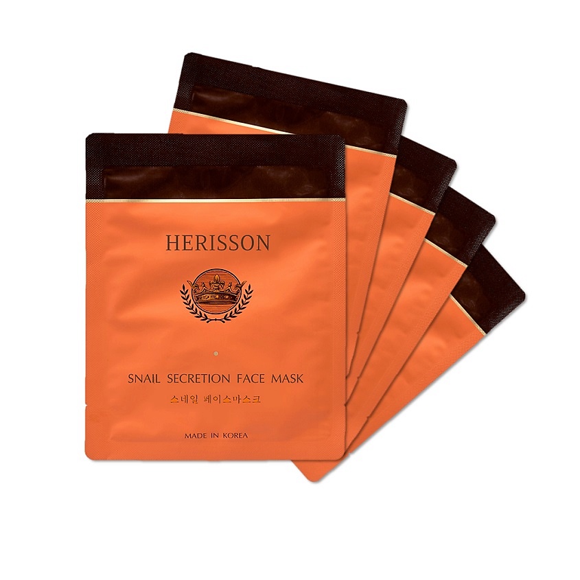 HERISSON Набор тканевых масок против морщин "с секретом улитки" для лица Snail Secretion Face Masks Set – фото 4
