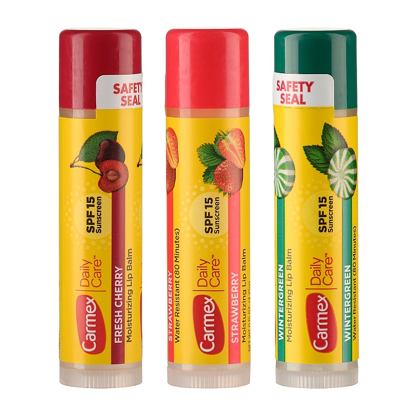 CARMEX Набор бальзамов для губ ассорти в стике (вишня, клубника, мятный леденец) SPF 15 – фото 3