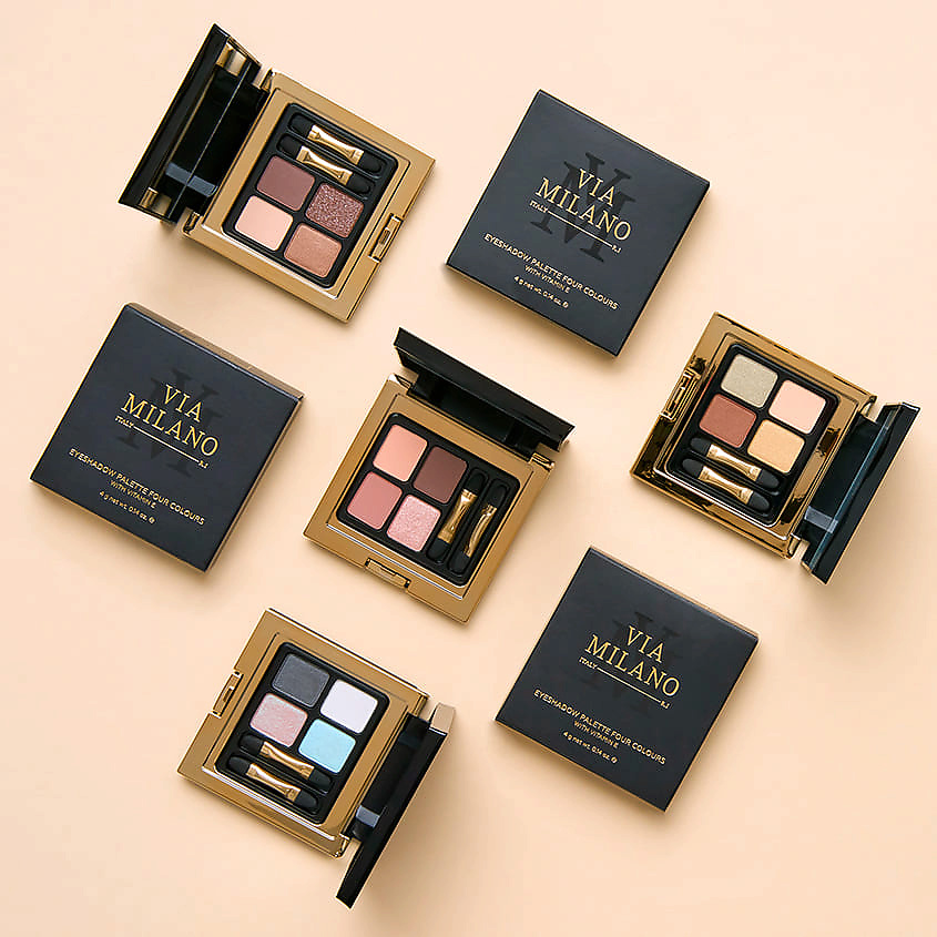 VIA MILANO Палетка теней для век четырехцветная с витамином Е Ранний рассвет Eyeshadow Palette 4 Colours Early Sunrise – фото 4