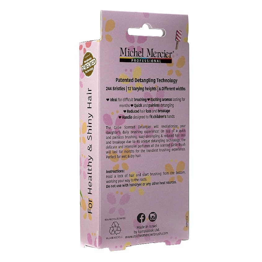 MICHEL MERCIER Расческа для нормальных волос детская с ароматом маршмеллоу Girlie Marshamallow Scented Detangler Regular Hair – фото 4