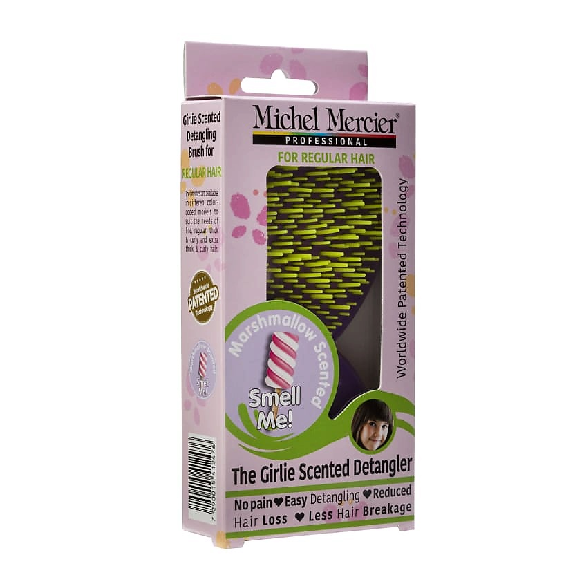 MICHEL MERCIER Расческа для нормальных волос детская с ароматом маршмеллоу Girlie Marshamallow Scented Detangler Regular Hair – фото 3