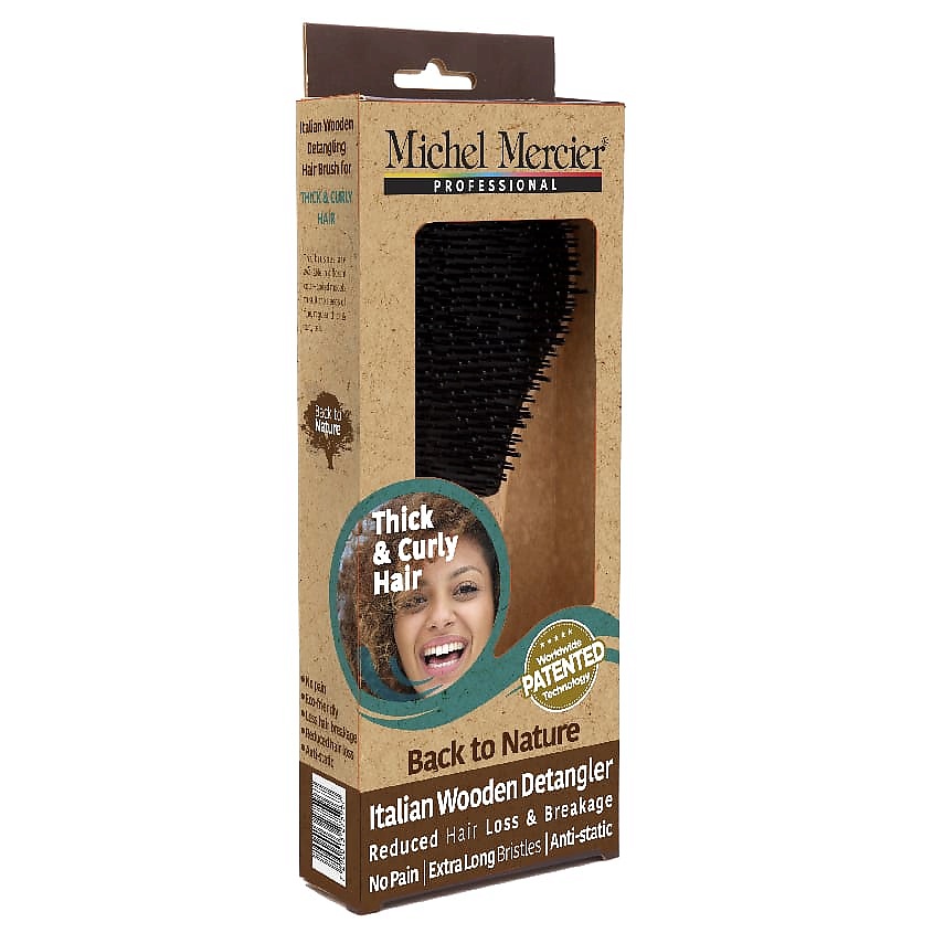 MICHEL MERCIER Расческа для густых и кудрявых волос деревянная Wooden Brush For Thick & Curly Hair – фото 4