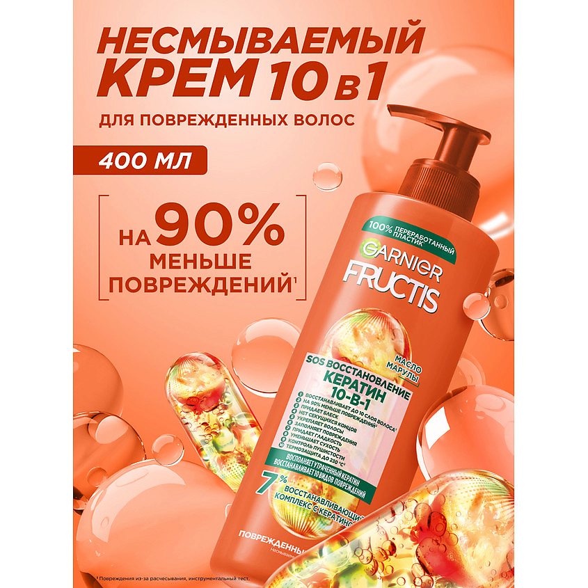FRUCTIS Комплексный несмываемый крем-уход, SOS Кератин 10в1, для поврежденных волос – фото 2