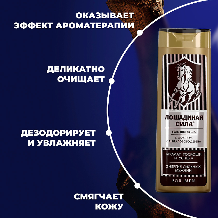 ЛОШАДИНАЯ СИЛА Гель для душа мужской с маслом сандалового дерева, свежесть и увлажнение For Men – фото 3