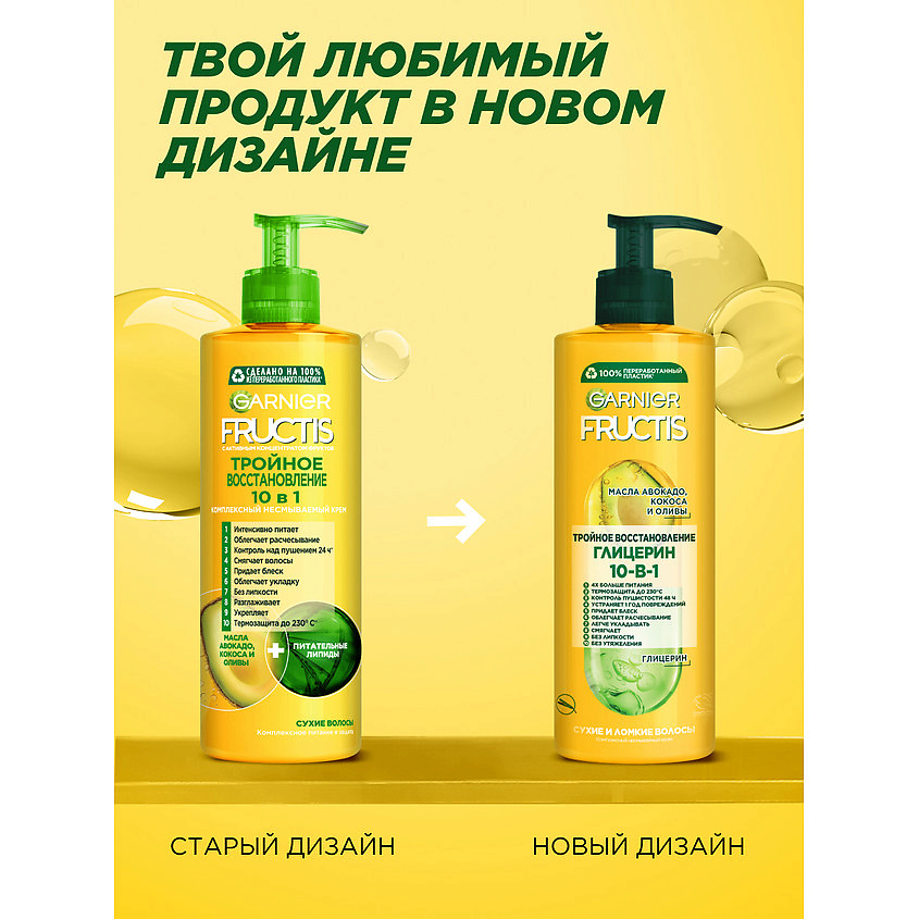 FRUCTIS Комплексный несмываемый крем-уход, Тройное восстановление 10 в 1, для сухих волос – фото 7