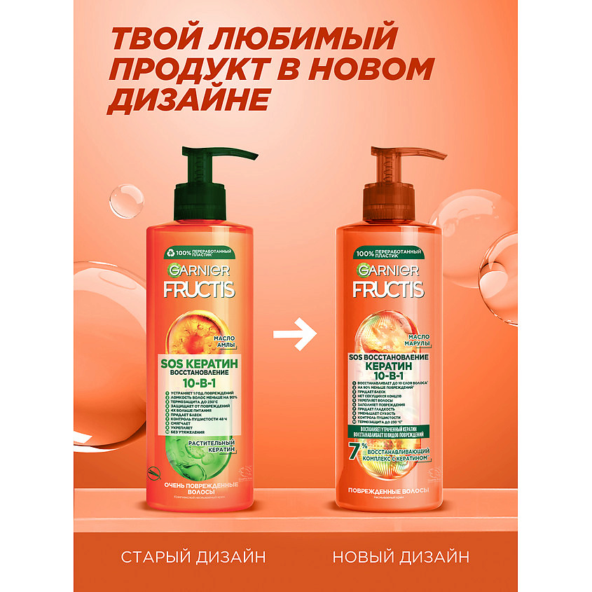 FRUCTIS Комплексный несмываемый крем-уход, SOS Кератин 10в1, для поврежденных волос – фото 7