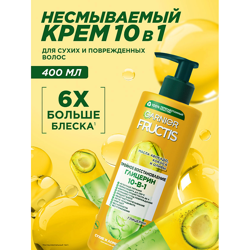 FRUCTIS Комплексный несмываемый крем-уход, Тройное восстановление 10 в 1, для сухих волос – фото 2