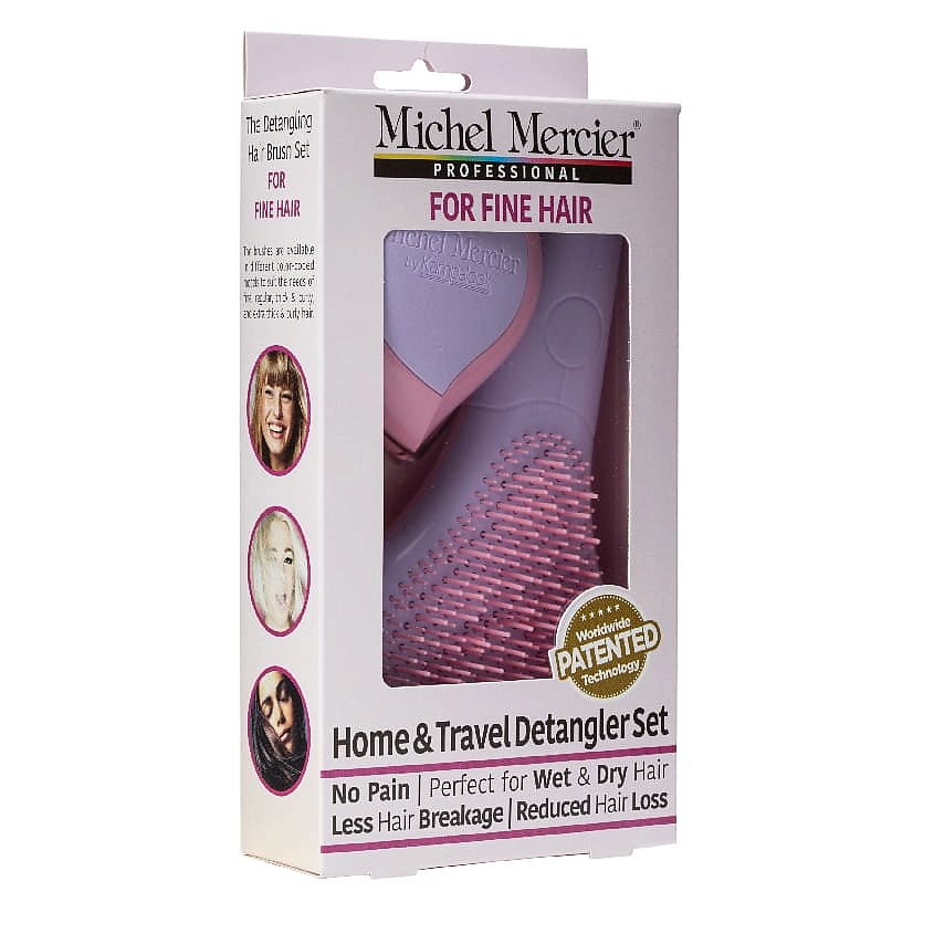 MICHEL MERCIER Набор для тонких волос розовый (расческа + компактная расческа) Pink Pastel Set (Home & Travel Detangler Fine Hair) – фото 2