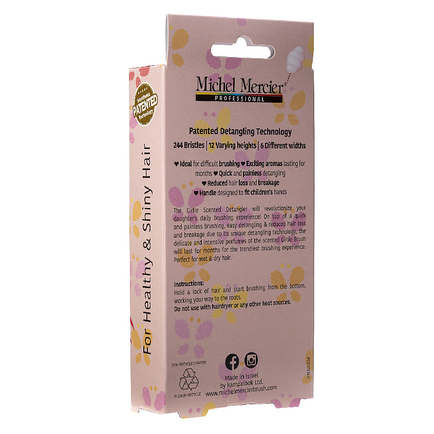 MICHEL MERCIER Расческа для тонких волос детская с ароматом сахарной ваты Girlie Cooton Candy Scented Detangler Fine Hair – фото 4